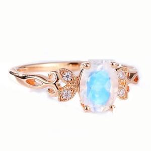 Quality Fashion Jewelry Genuine Blue Moonstone Ring 925 Sterling Silver Plated Rose Gold wholesale