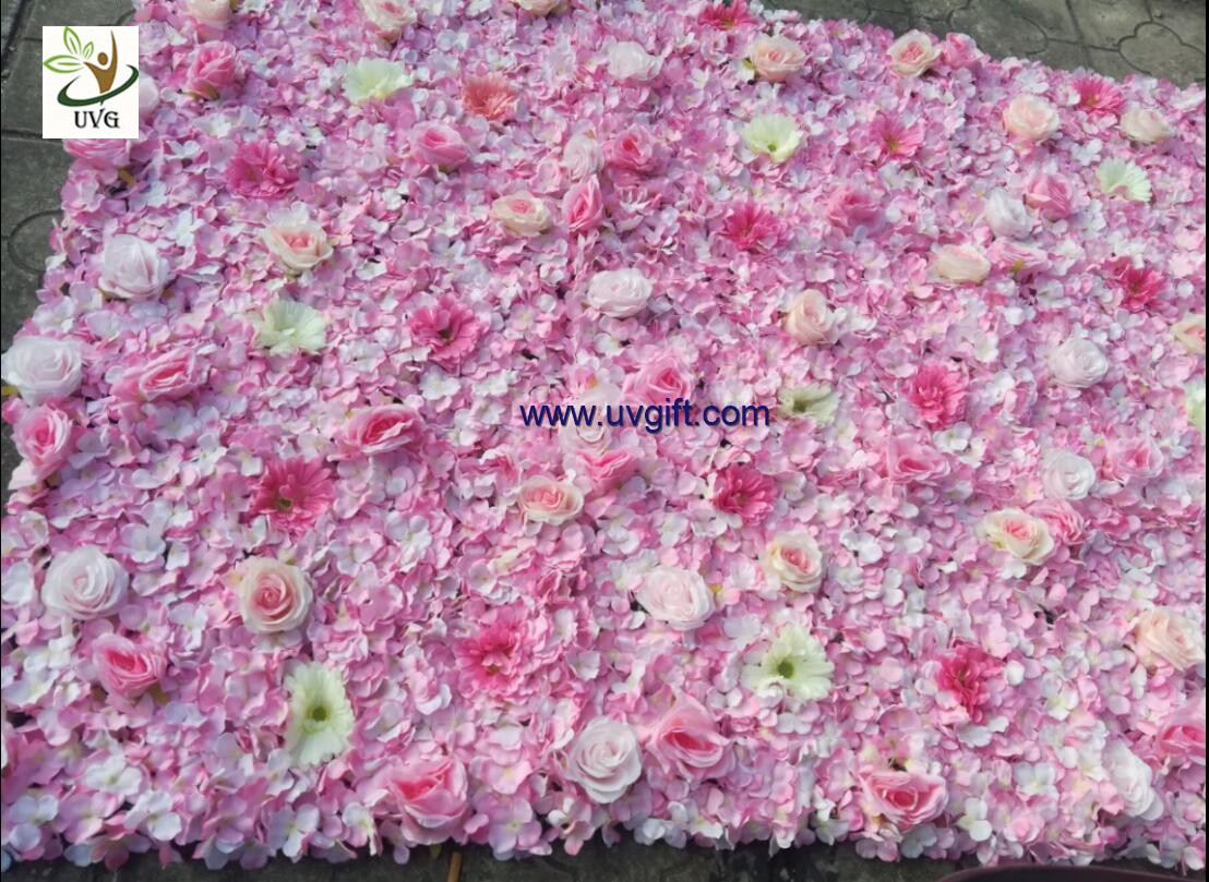 UVG pink hydrangea wedding flower wall for stage background decoration CHR1148