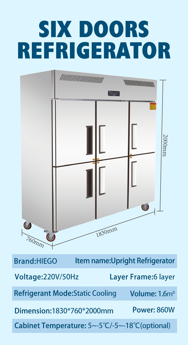 500L Commercial Upright Freezer 2 Doors Restaurant Refrigeration Equipment