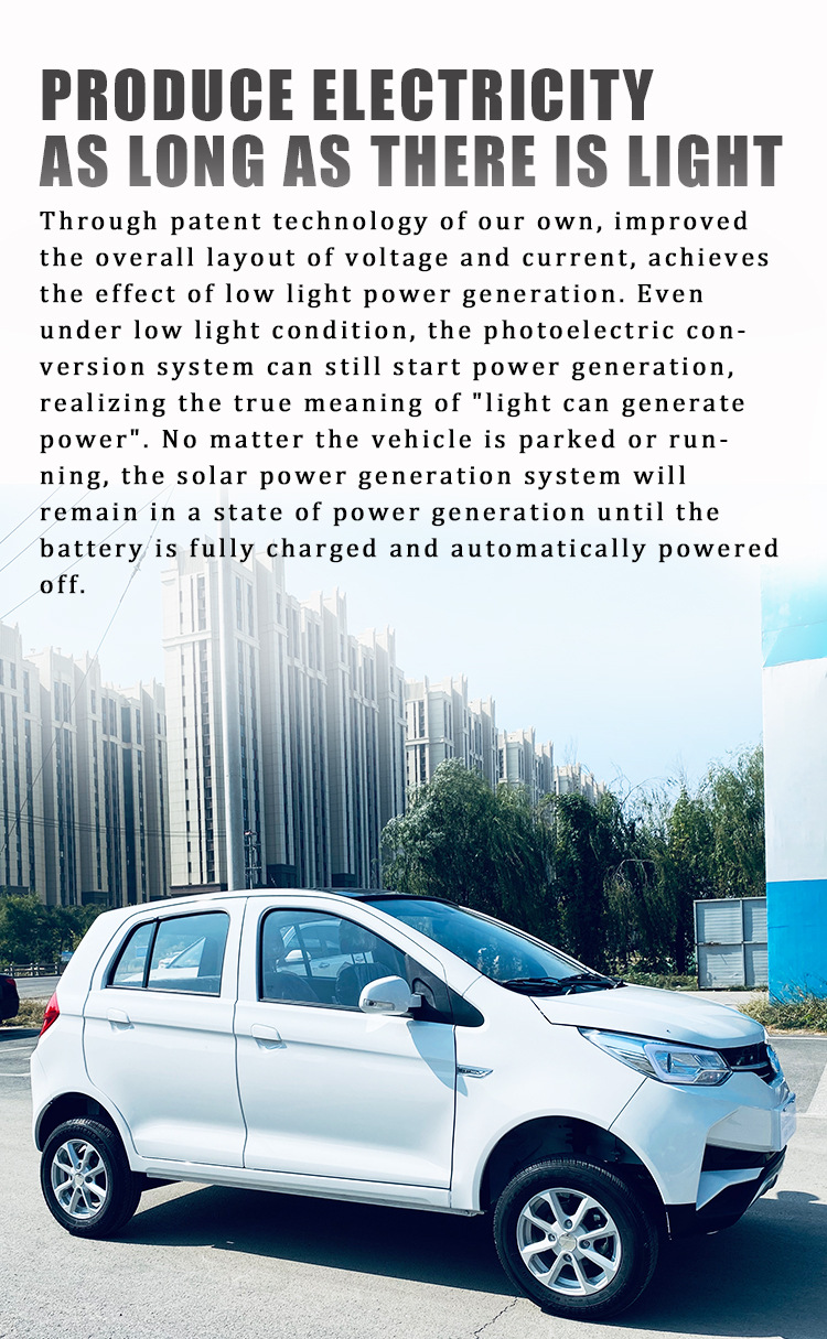 2024 Electriccar Max Range 400km Autos Electric 4 Wheel Solar Panel Car LHD Front Logo Rear Driver Position