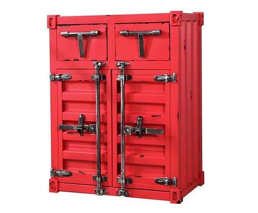 2 Drawers 2 Door Red Industrial Style Vintage Container Side Cabinet Shoe