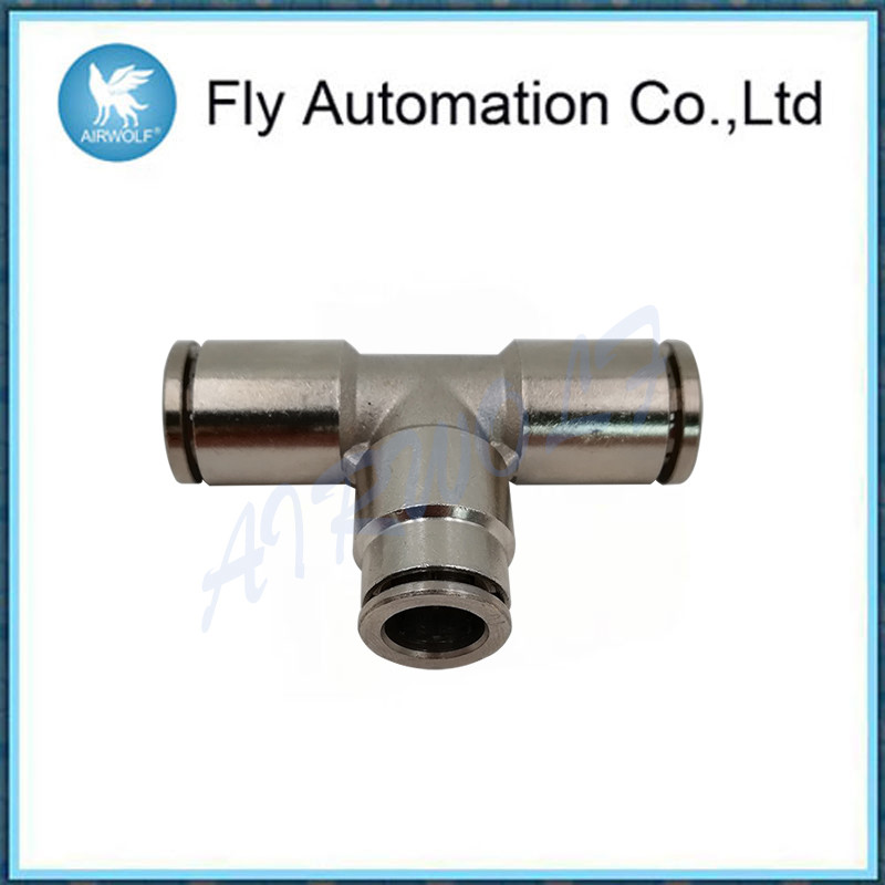 Three Connection Joint Pneumatic Tube Fittings Silvery Brass Tee Connector