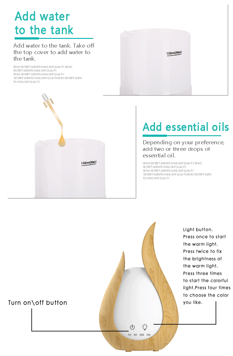 HOMEFISH Household 200ml Ultrasonic Wood Grain Aroma Diffuser For Office