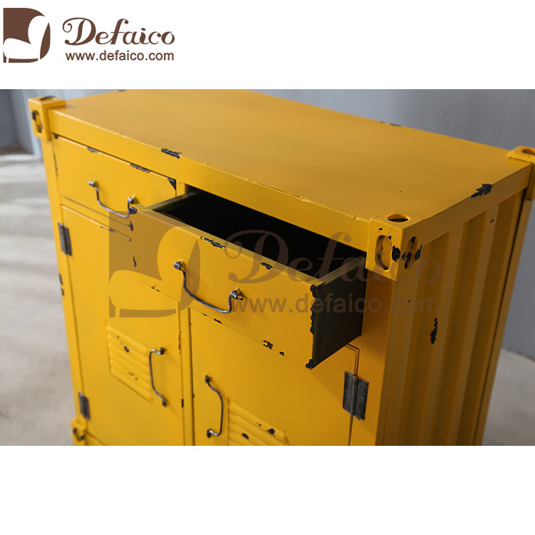 Shipping Container Nightstand Rusty Iron Frame Double Door Accent Side Cabinet