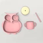 MHC Owl Baby Feeding Products Silicone Feeding Set Bowl Lid Spoon for Baby