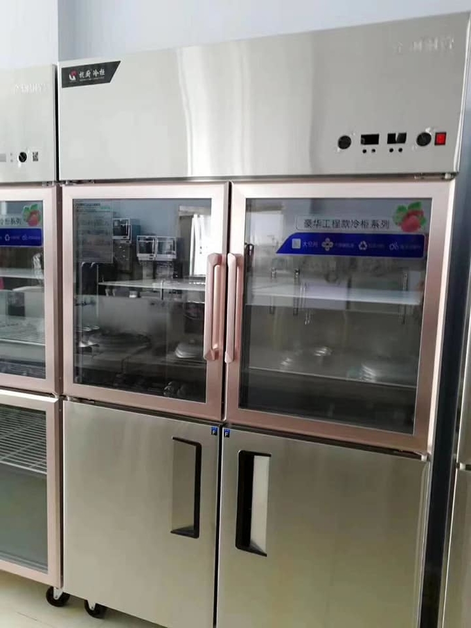 Upper Double Glass Door Stainless Steel Freezer 4 Door Commercial 5