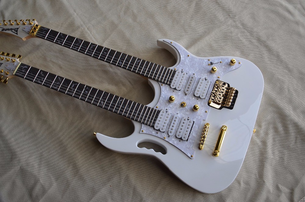 Custom shop white color double necks electric guitar 6+12 strings maple fingerboard basswood body free shipping