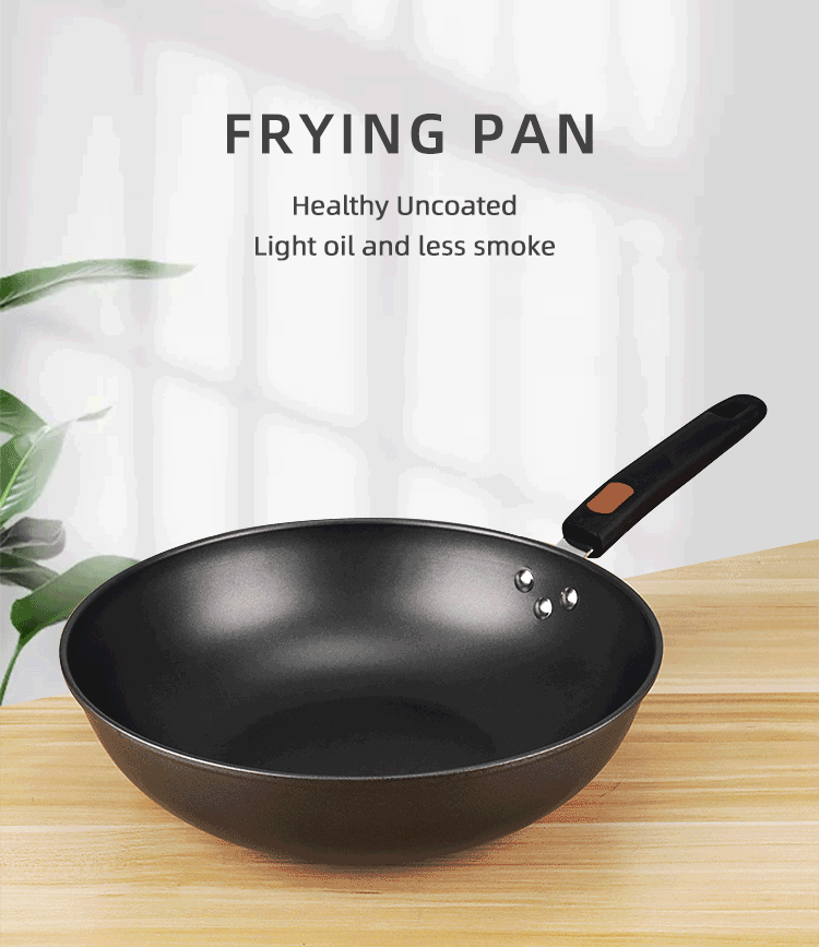 Amazon Hot Selling Cooking Kitchen Metal Pan Cookware Wok Pan Cast Iron Non-stick Induction Frying Pan