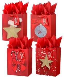 Quality Fancy Holiday Merry Christmas Gift Shopping Luxury Paper Bags with Customized Logo wholesale