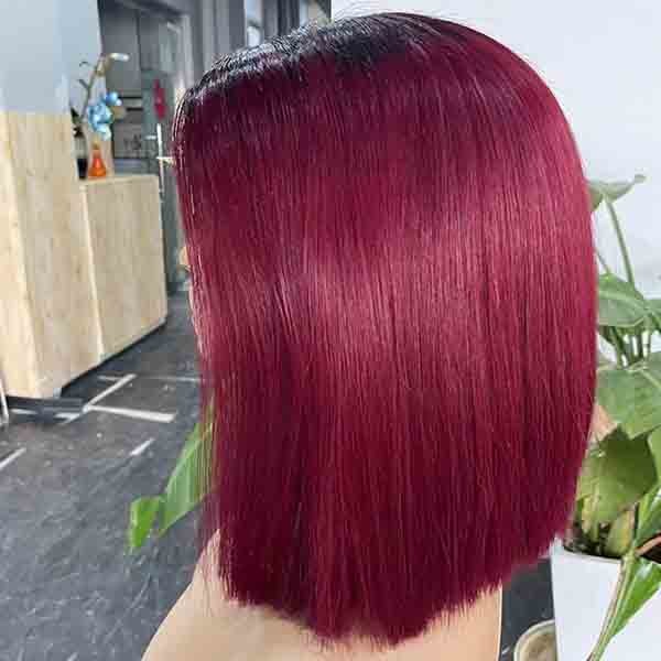 Burgundy Bone Straight 4x4 lace closure wig Bob Transparent Human Hair