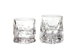 Quality Transparent 260ml 95mm Square Crystal Whiskey Glasses Butterfly Embossed wholesale