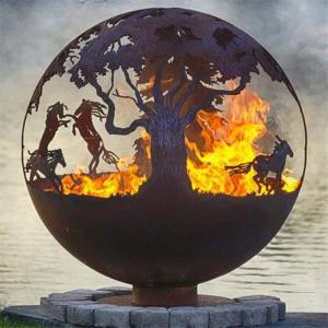 Quality Wildfire Horse Themed Outdoor Sphere Corten Steel Fire Pit 80cm 90cm wholesale