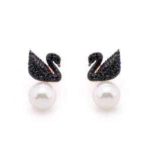Quality Elegant Pearl Drop Earrings for Women Jewelry, Black Diamond Swan Stud Design Earring for Women wholesale