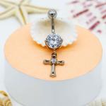 Belly Button Rings Shiny Clear Zircons Metal Cross Dangle Navel Piercing Jewelry