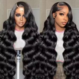 Quality Ready to Ship Brazilian Virgin Hair Body Wave 180% Preplucked 360 HD ransparent Full Lace Front Wigs Human Hair for Black Women wholesale