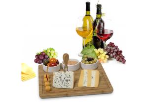 Quality Unbreakable Bamboo Cheese Serving Tray , Bamboo Cheese Platter Board With 3 Bowl wholesale