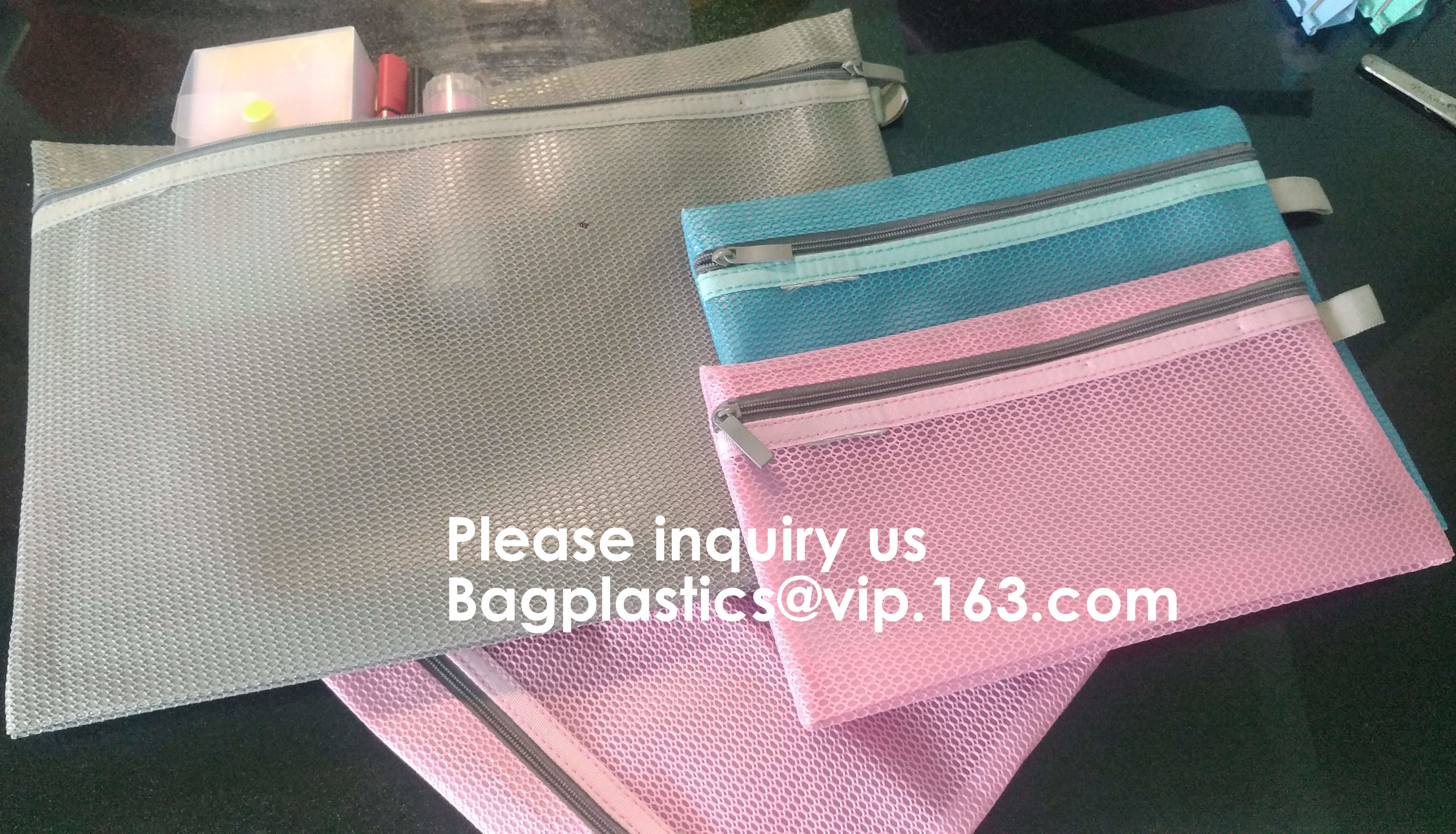 Mesh Organizer Storage Bag Durable File Bag for Office Stationery and Travel,Zipper Mesh File Bag Cosmetic Bag PVC Bag f