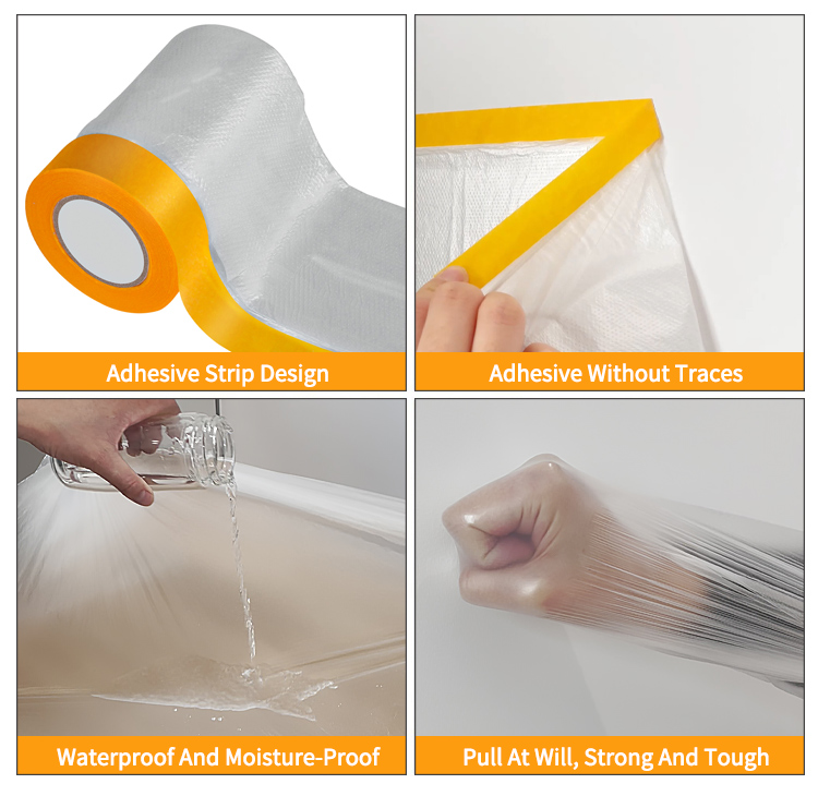 Customized Logo Pre Taped Masking Film Transparent Automotive Masking Film For Painting