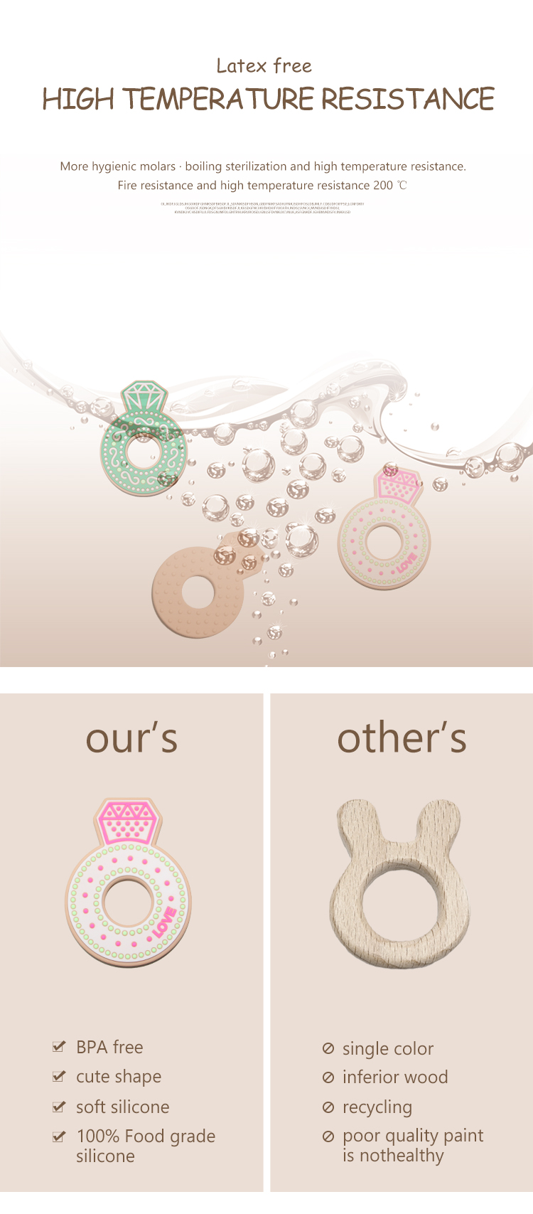 Cartoon Diamond Silicone Baby Teether , Non Toxic Silicone Teething Rings