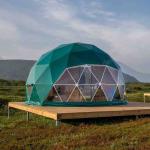 Dark Green Glamping Geodesic Dome Tent Material PVC Canvas 6m Prefab Tent