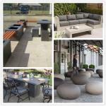 Customized Outdoor Concrete Furniture GRC Patio Garden Bench Table For Poolside