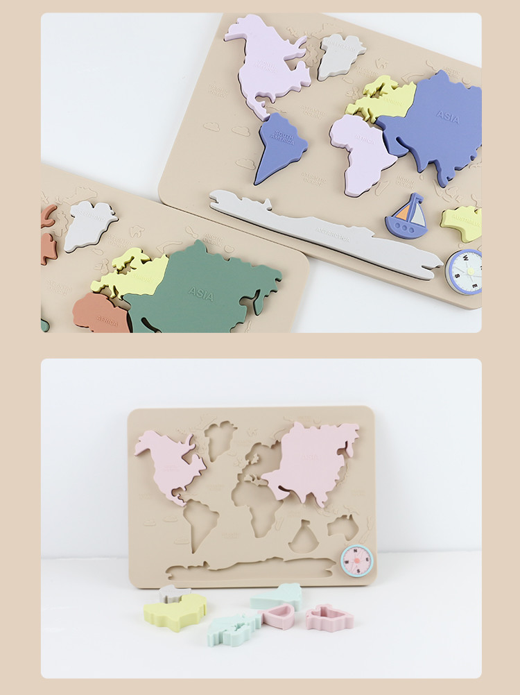 World Map Continents And Ocean Silicone Puzzle Baby Gift Montessori Educational