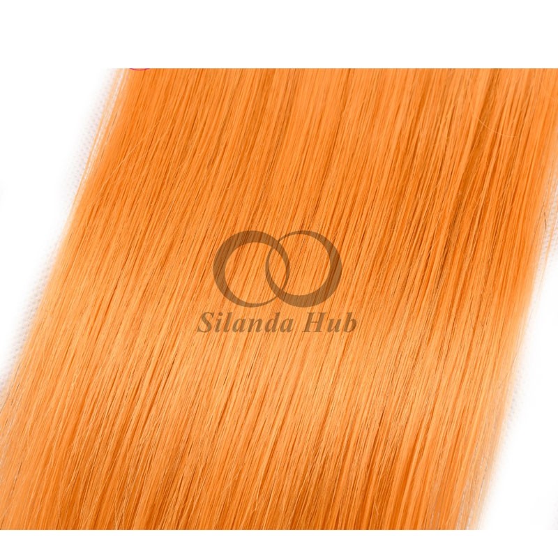 Orange Straight Remy Human Hair Bundles Sew In Weave Bundles Brazilian Bundle Deals