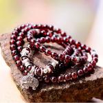 5mm-6mm Natural Garnet Strand Bracelet with Vintage Sterling Silver Charm