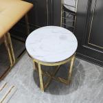 Round Coffee Side Table Living Room Marble Top Golden Legs