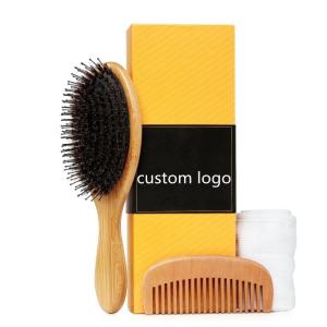 Quality Customizable Logo Wooden Boar Bristle Hair Brush For Women Thick Long Hair Set wholesale