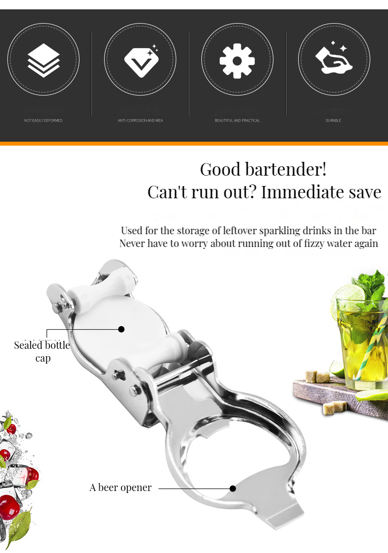 Custom Color Multifunction Stainless Steel Bottle Opener and Champagne Stopper Stocked