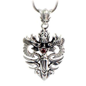 Quality Men Sterling Silver Wheat Chain Necklace with Silver Double Dragon Dagger Amulet (N06030812-L) wholesale