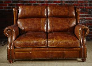 Quality Retro Vintage Living Room 2 Seater Leather Sofa With Double Layer Back Cushion wholesale