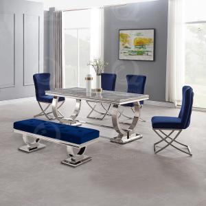 Quality Luxury 180x90x75cm SS Steel Furniture Dining table With 20mm Marble Top wholesale