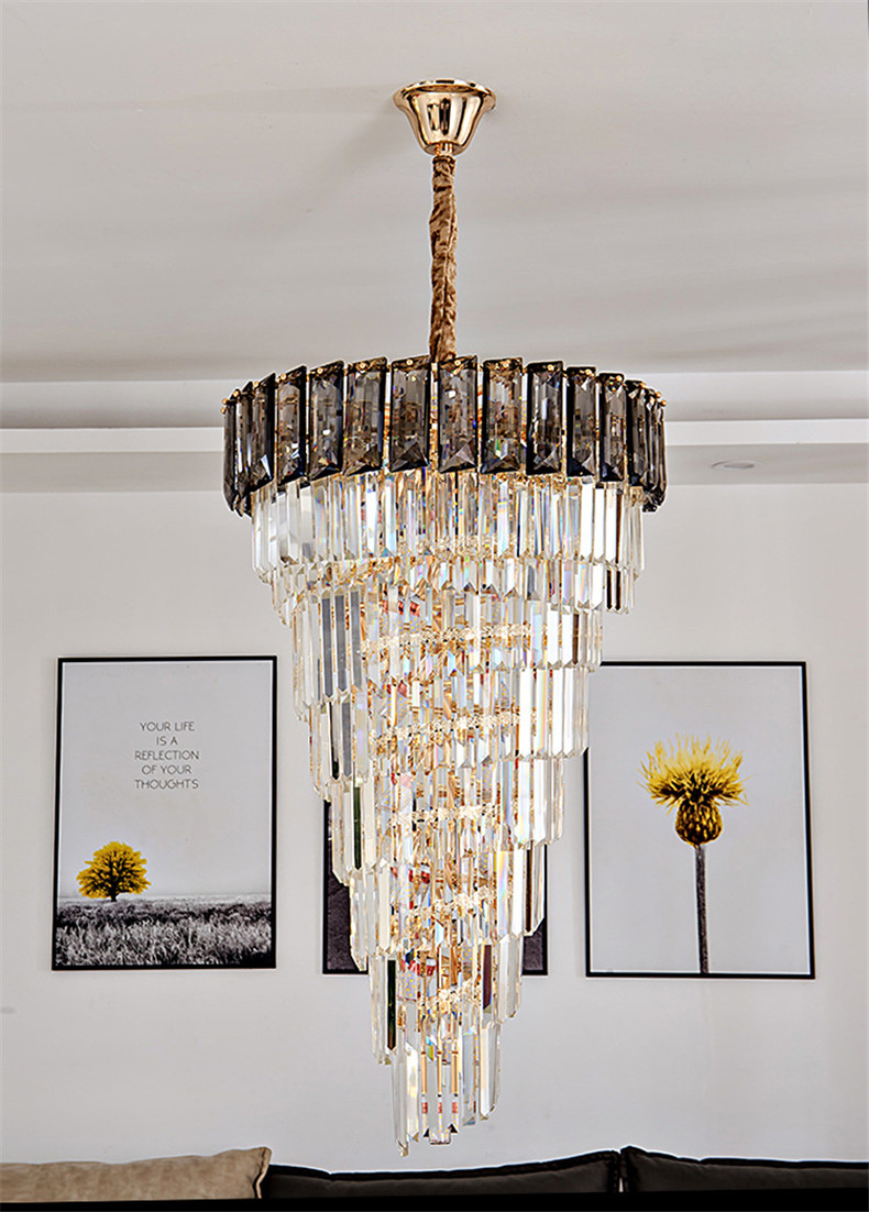 LED Spiral Luxury Crystal Golden Big Chandelier Duplex Building european crystal chandeliers(WH-NC-94)