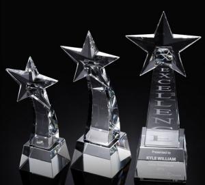 Quality star bright crystal award/top star crystal tower award/blank crystal star trophy wholesale