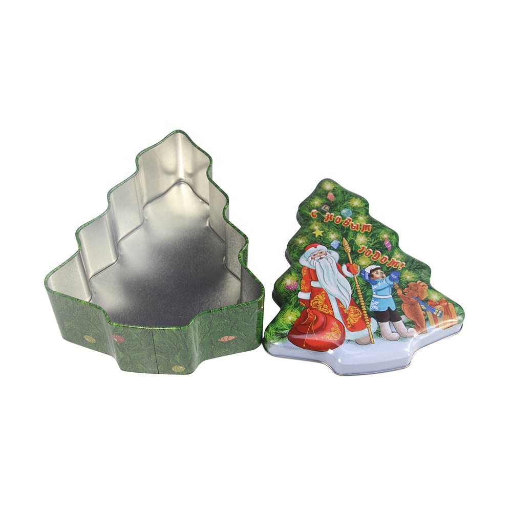 Christmas Tree Shaped Tins Present Decorative Holiday Tins Custom Design Gift Tin Boxes
