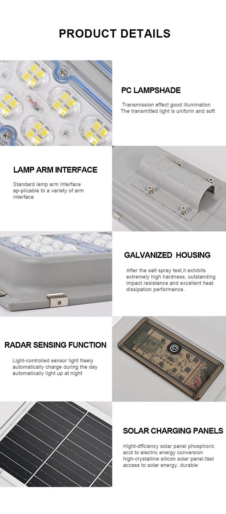 100W 200W 250W LED Solar Street Light Outdoor IP65 Galvanized Sheet with Motion Sensor