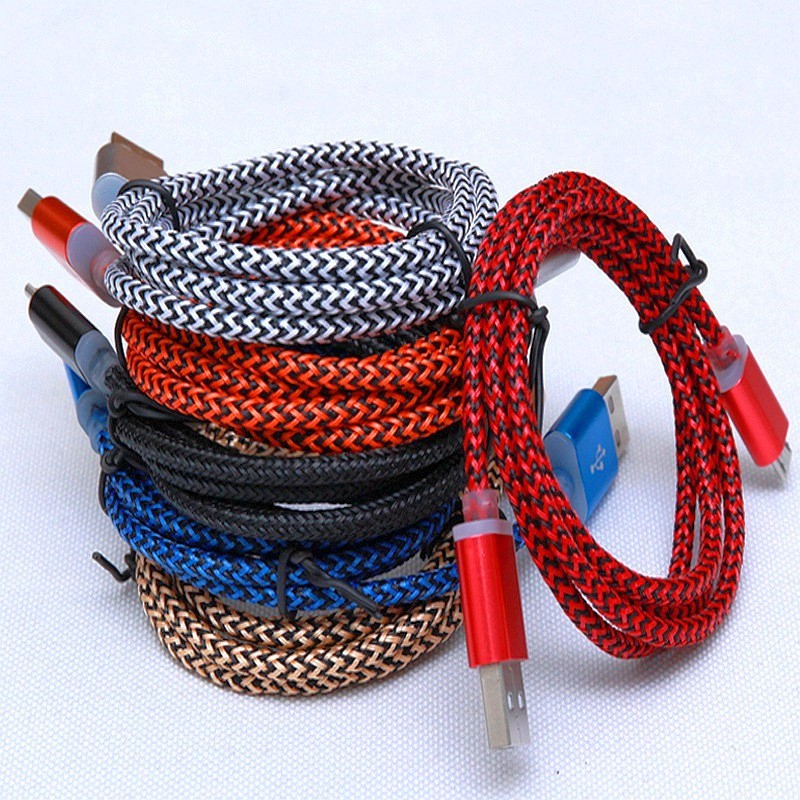 1M Fabric Nylon Braided Micro Flexible USB Cable for Samsung / Blackberry