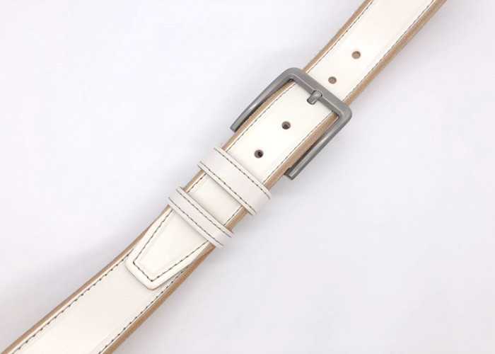 White Mens Casual Leather Belt For Work Dress 1 1/2” Wide 4MM Thick Alloy Prong Buckle