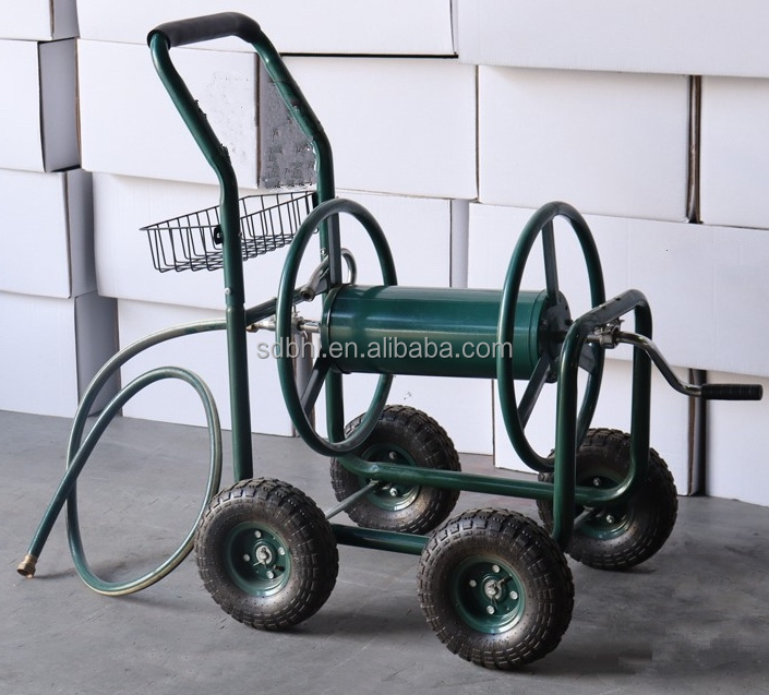 Outdoor Garden Yard Heavy Duty Hose Reel Cart with Stainless Steel and Four Wheels