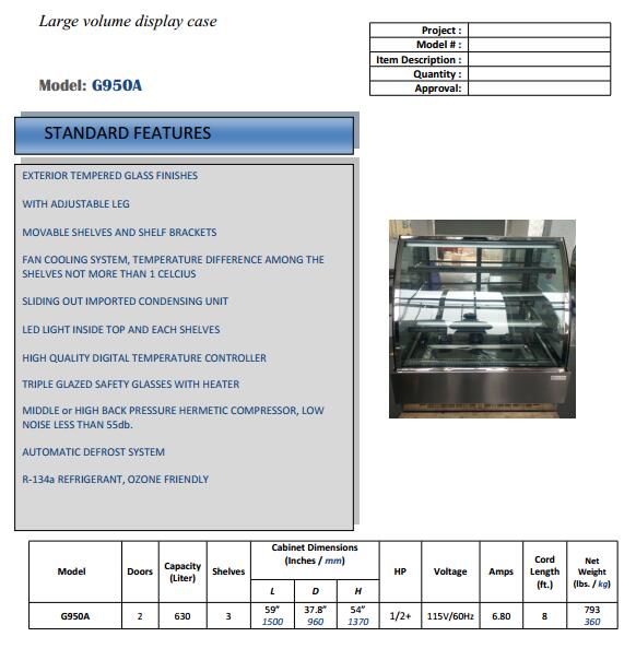 Glass display case commencial pastry refrigerated showcase with CE/ETL