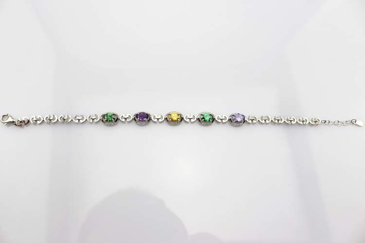 925 Sterling Silver Multicoloured Cubic Zircon Link Tennis Bracelet (H14)