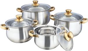 8 pcs Multi cookware set stainless steel soup stock pot golden color nonstick wok stew pot soup pot kit