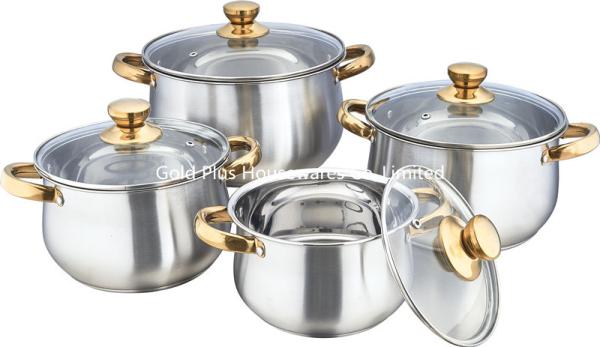 Cheap 8 pcs Multi cookware set stainless steel soup stock pot golden color nonstick wok stew pot soup pot kit for sale