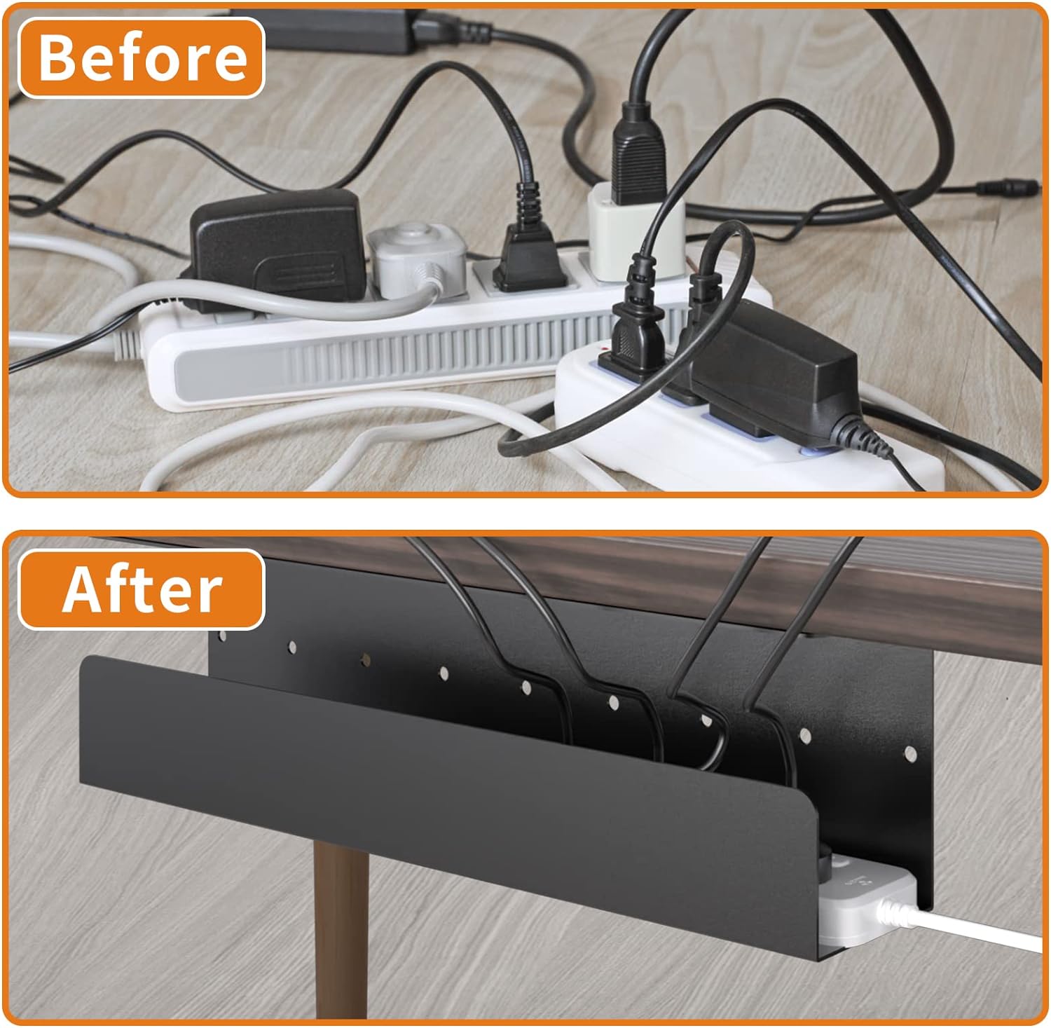 Under Desk Cable Management Tray 16.5 Sturdy Metal Power Strip Holder, Standing Desk Cable Tray Organizer for Cords