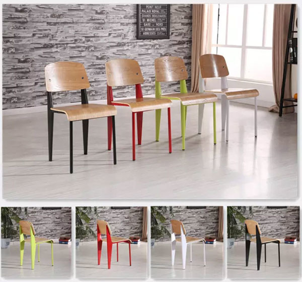 Industrial Style Black Metal Frame Dining Chairs Plywood Seat Restaurant Dining Chair