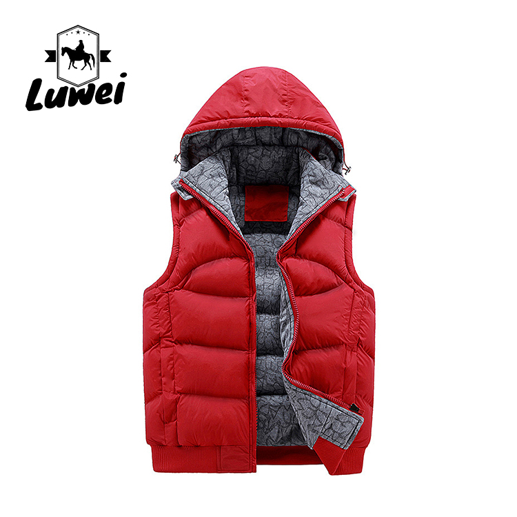 China Custom Utility Warm Thick Waistcoat Utility Cotton Stand Collar Zipper Male Quilted Dress Vest Men with Hoodie