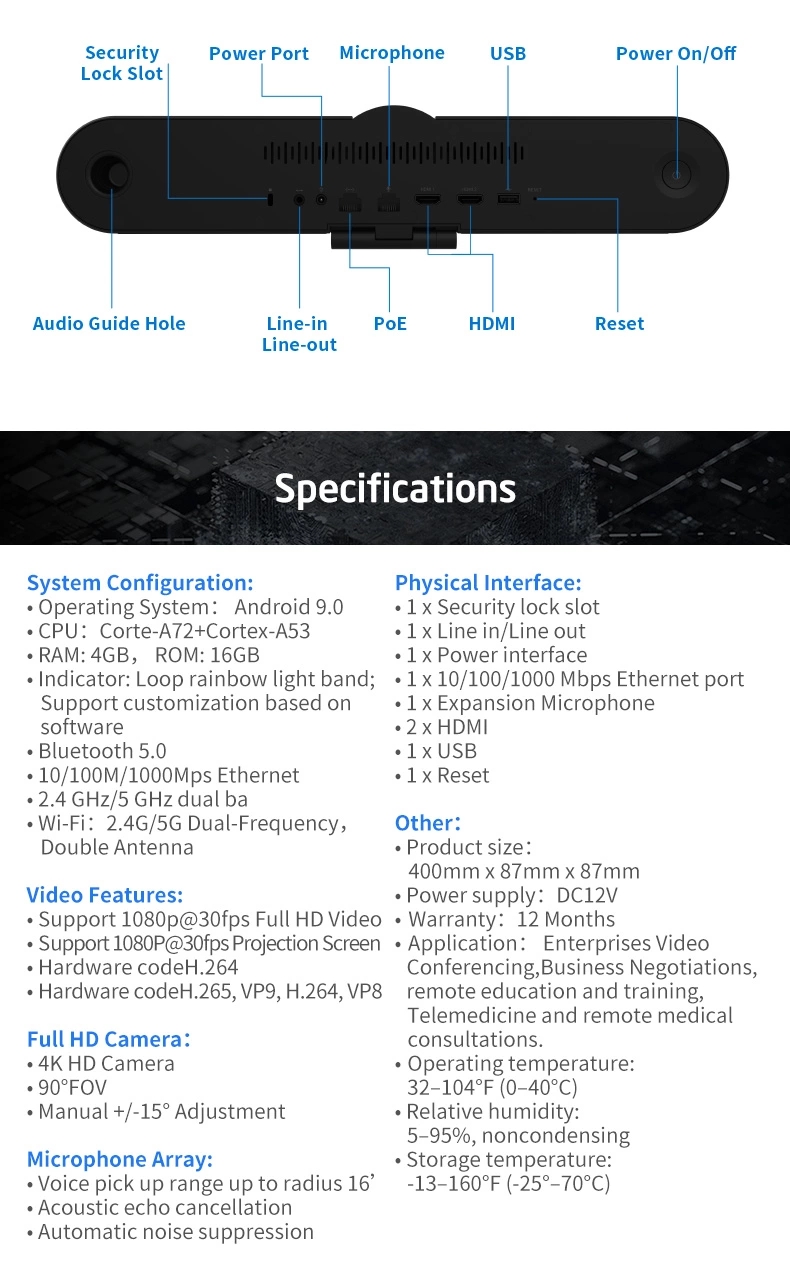 4K Camera 1080p 30fps Smart Video Conferencing Endpoint With Microphone