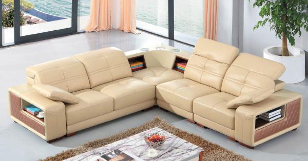 luxury living room genuine leather sectional corner sofa with storage L type